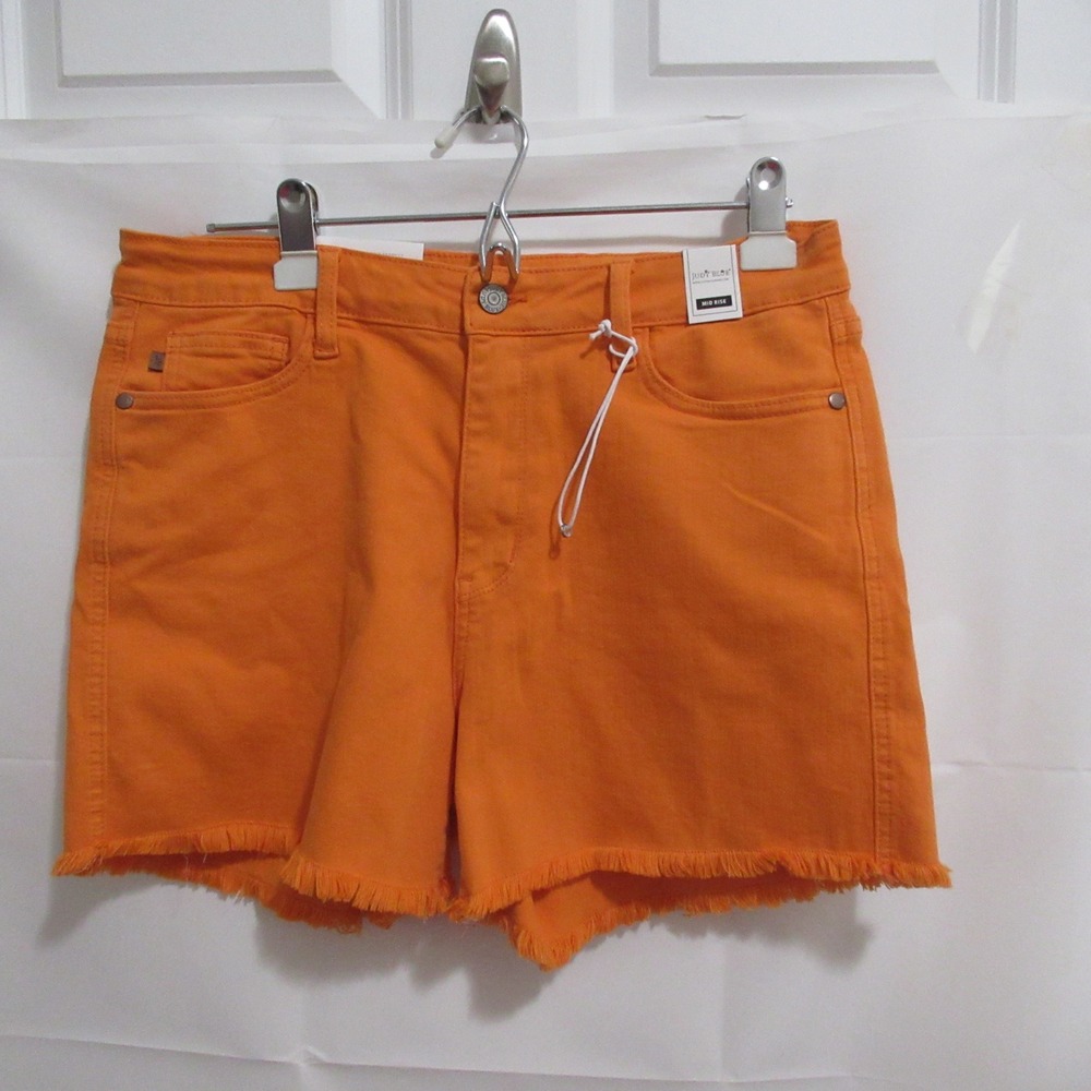 Judy Blue Denim Shorts Womens XL Orange NEW Mid Rise Garment Dyed Raw Hem